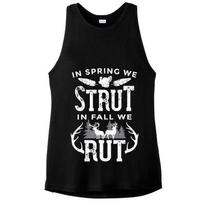 In Spring We Strut In Fall We Rut Turkey & Deer Hunters Ladies PosiCharge Tri-Blend Wicking Tank