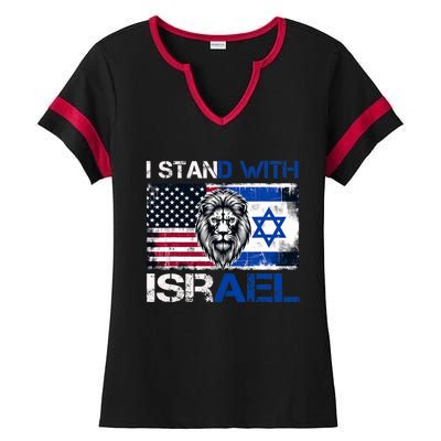 I Stand With Israel US Support Lion Love Israeli Brotherhood Ladies Halftime Notch Neck Tee