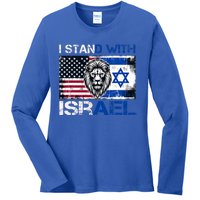 I Stand With Israel US Support Lion Love Israeli Brotherhood Ladies Long Sleeve Shirt