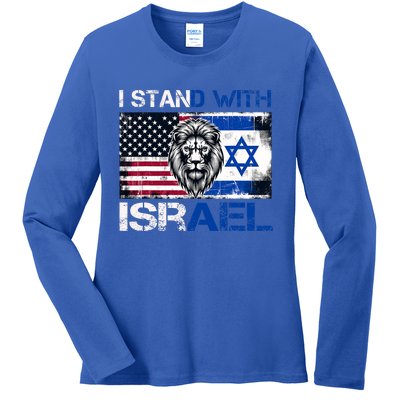 I Stand With Israel US Support Lion Love Israeli Brotherhood Ladies Long Sleeve Shirt