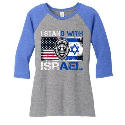 I Stand With Israel US Support Lion Love Israeli Brotherhood Women's Tri-Blend 3/4-Sleeve Raglan Shirt