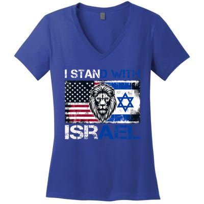 I Stand With Israel US Support Lion Love Israeli Brotherhood Women's V-Neck T-Shirt