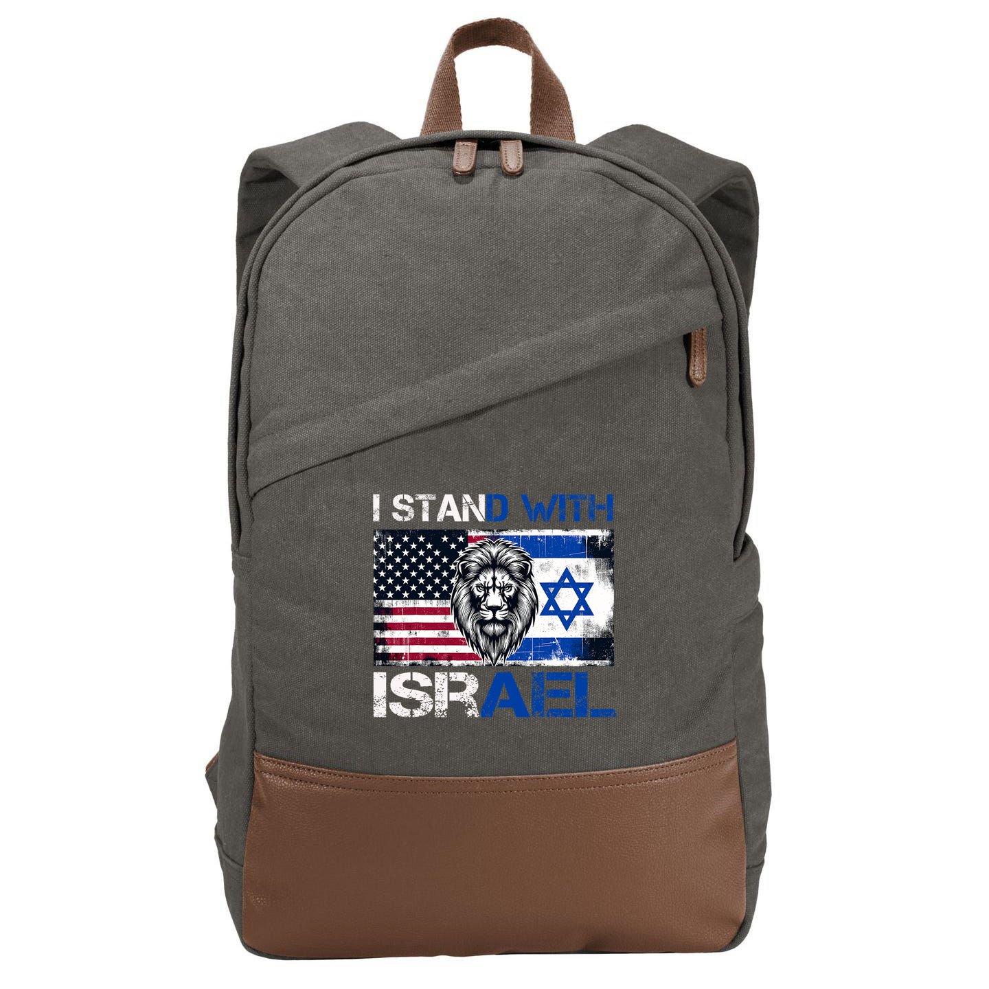 I Stand With Israel US Support Lion Love Israeli Brotherhood Cotton Canvas Backpack