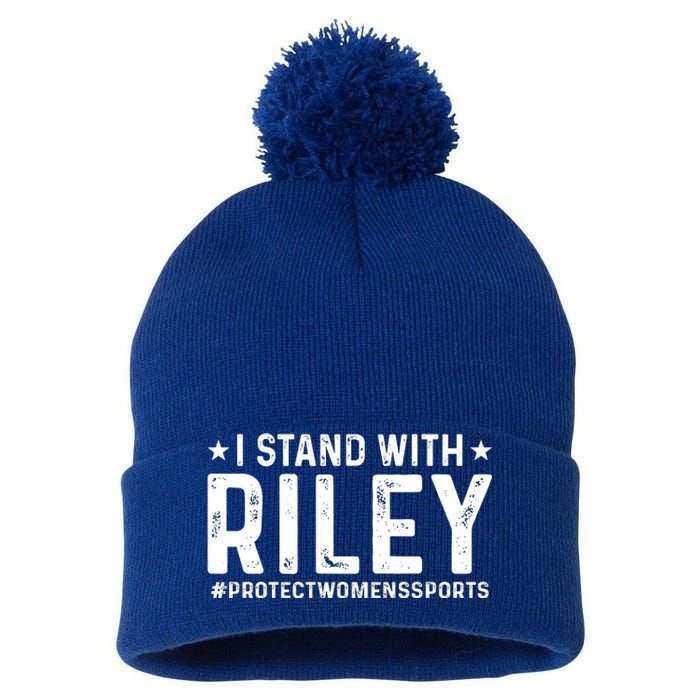 I Stand With Riley Gaines #ProtectWomensSports Pom Pom 12in Knit Beanie