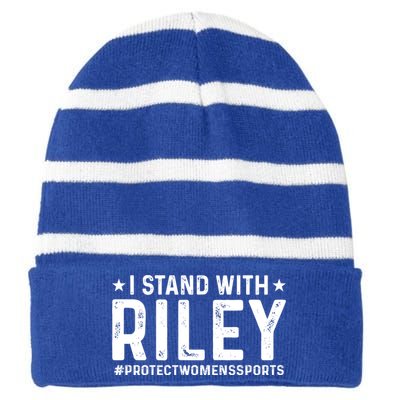 I Stand With Riley Gaines #ProtectWomensSports Striped Beanie with Solid Band