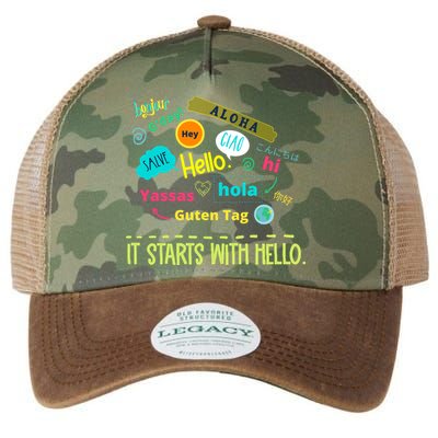 It Starts With Hello Friendship Unity Inclusion Teacher Gift Legacy Tie Dye Trucker Hat