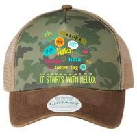 It Starts With Hello Friendship Unity Inclusion Teacher Gift Legacy Tie Dye Trucker Hat