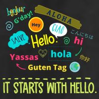 It Starts With Hello Friendship Unity Inclusion Teacher Gift Cool Comfort Performance Bucket Hat