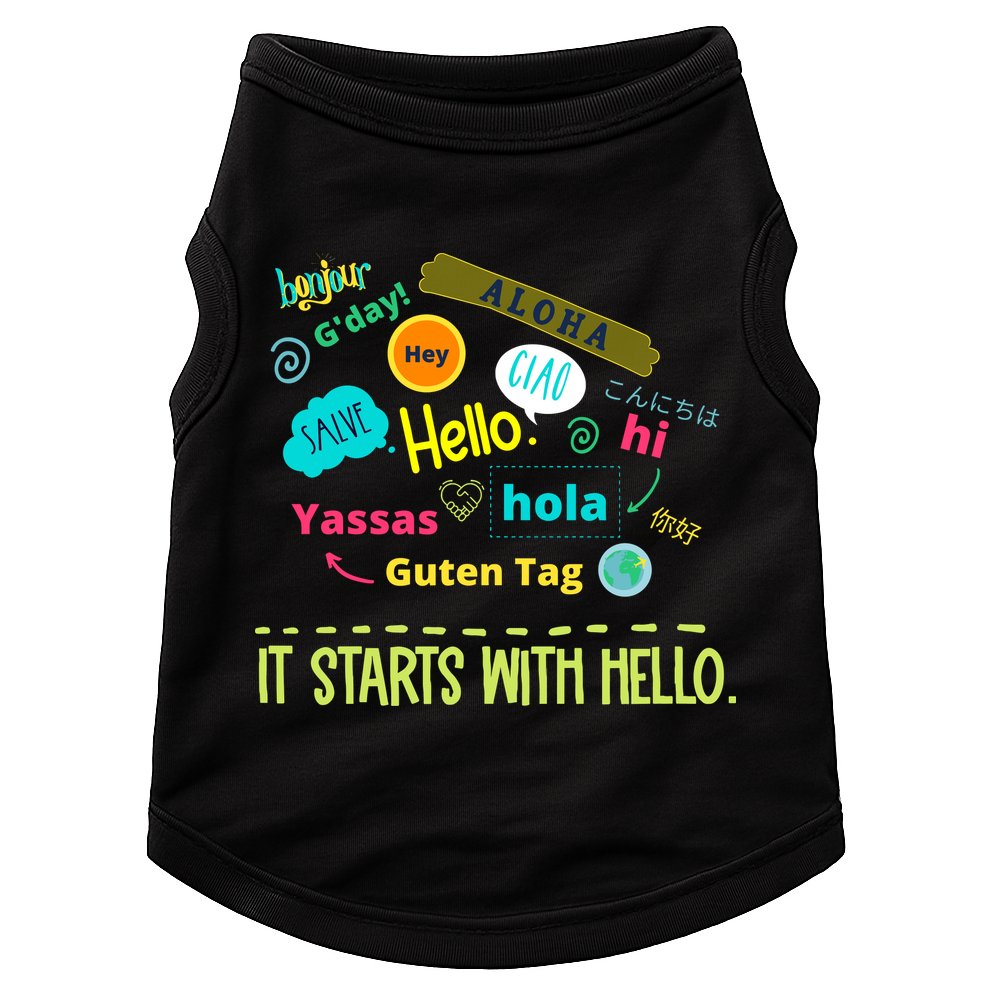 It Starts With Hello Friendship Unity Inclusion Teacher Gift Doggie Tank