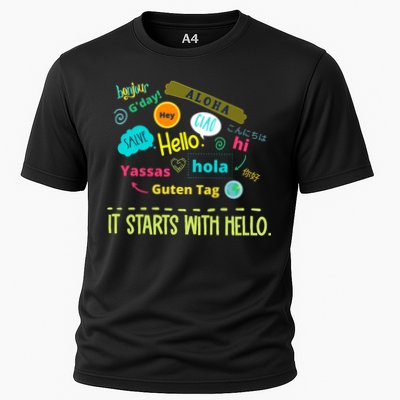It Starts With Hello Friendship Unity Inclusion Teacher Gift Performance Shirt