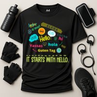 It Starts With Hello Friendship Unity Inclusion Teacher Gift Performance Shirt