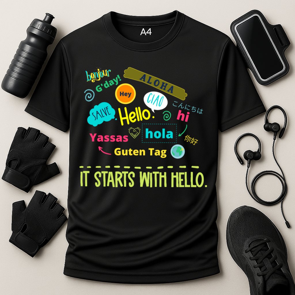 It Starts With Hello Friendship Unity Inclusion Teacher Gift Performance Shirt