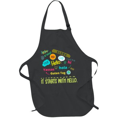 It Starts With Hello Friendship Unity Inclusion Teacher Gift Full-Length Apron With Pockets