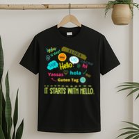 It Starts With Hello Friendship Unity Inclusion Teacher Gift T-Shirt