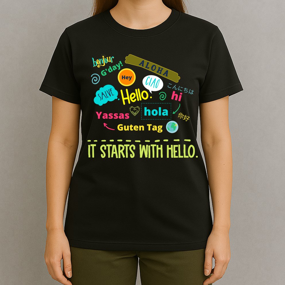 It Starts With Hello Friendship Unity Inclusion Teacher Gift T-Shirt