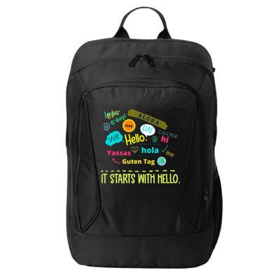 It Starts With Hello Friendship Unity Inclusion Teacher Gift City Backpack