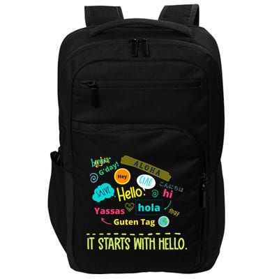 It Starts With Hello Friendship Unity Inclusion Teacher Gift Impact Tech Backpack
