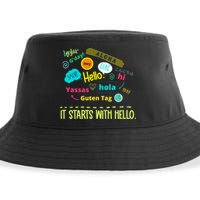 It Starts With Hello Friendship Unity Inclusion Teacher Gift Sustainable Bucket Hat