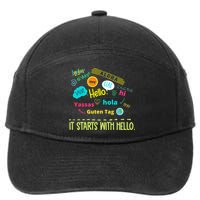 It Starts With Hello Friendship Unity Inclusion Teacher Gift 7-Panel Snapback Hat