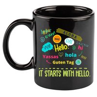 It Starts With Hello Friendship Unity Inclusion Teacher Gift 11oz C Handle Ceramic Mug