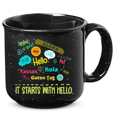It Starts With Hello Friendship Unity Inclusion Teacher Gift 15oz Campfire Ceramic Mug