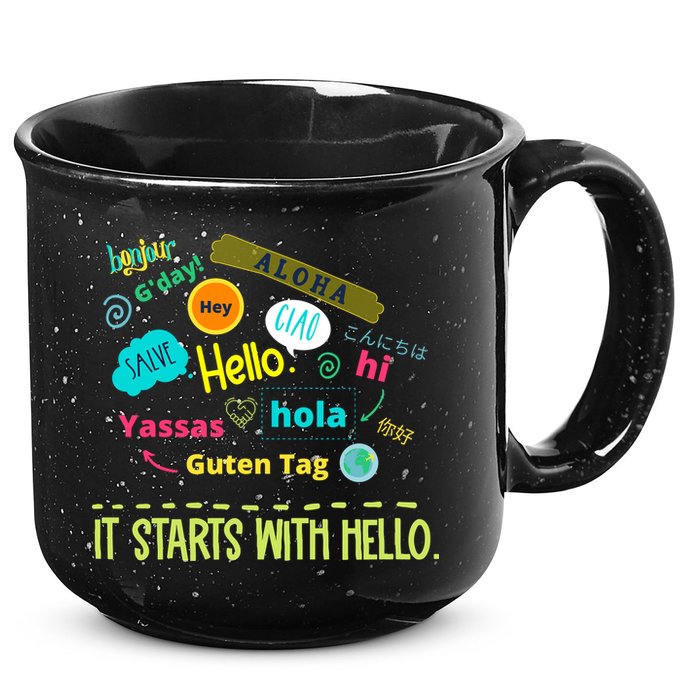 It Starts With Hello Friendship Unity Inclusion Teacher Gift 15oz Campfire Ceramic Mug