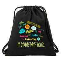 It Starts With Hello Friendship Unity Inclusion Teacher Gift Drawstring Bag