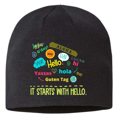 It Starts With Hello Friendship Unity Inclusion Teacher Gift Sustainable Beanie