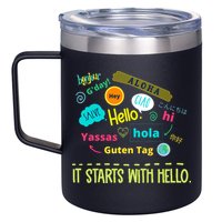It Starts With Hello Friendship Unity Inclusion Teacher Gift 12oz Stainless Steel Coffee Mug
