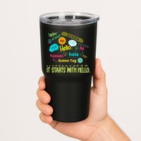 It Starts With Hello Friendship Unity Inclusion Teacher Gift Tumbler