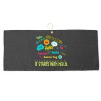 It Starts With Hello Friendship Unity Inclusion Teacher Gift Large Microfiber Waffle Golf Towel