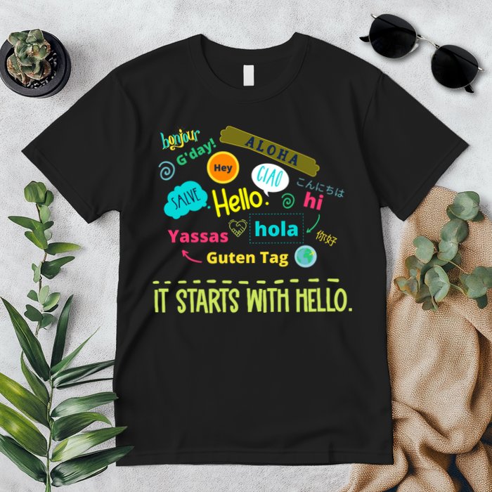 It Starts With Hello Friendship Unity Inclusion Teacher Gift Premium T-Shirt
