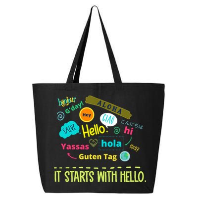 It Starts With Hello Friendship Unity Inclusion Teacher Gift 25L Jumbo Tote