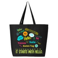 It Starts With Hello Friendship Unity Inclusion Teacher Gift 25L Jumbo Tote