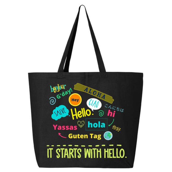 It Starts With Hello Friendship Unity Inclusion Teacher Gift 25L Jumbo Tote