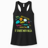 It Starts With Hello Friendship Unity Inclusion Teacher Gift Womens Tank Top