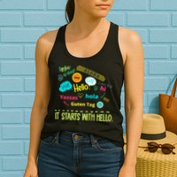 It Starts With Hello Friendship Unity Inclusion Teacher Gift Womens Tank Top
