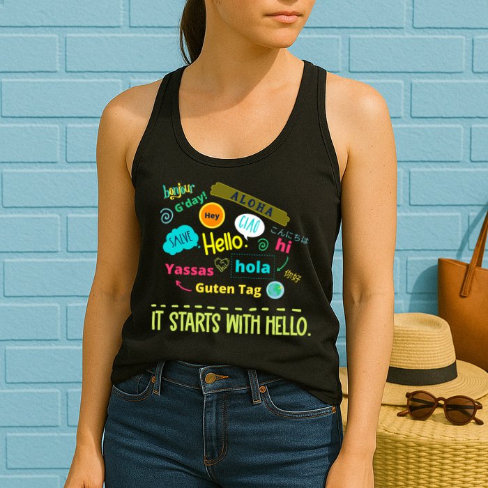 It Starts With Hello Friendship Unity Inclusion Teacher Gift Womens Tank Top