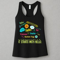 It Starts With Hello Friendship Unity Inclusion Teacher Gift Womens Tank Top