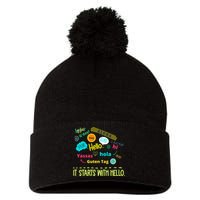 It Starts With Hello Friendship Unity Inclusion Teacher Gift Pom Pom 12in Knit Beanie