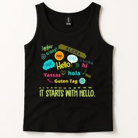 It Starts With Hello Friendship Unity Inclusion Teacher Gift Tank Top
