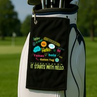 It Starts With Hello Friendship Unity Inclusion Teacher Gift Golf Towel