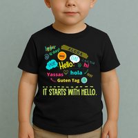 It Starts With Hello Friendship Unity Inclusion Teacher Gift Toddler T-Shirt