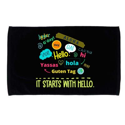 It Starts With Hello Friendship Unity Inclusion Teacher Gift Microfiber Hand Towel