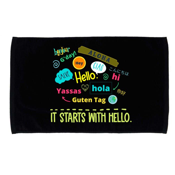 It Starts With Hello Friendship Unity Inclusion Teacher Gift Microfiber Hand Towel