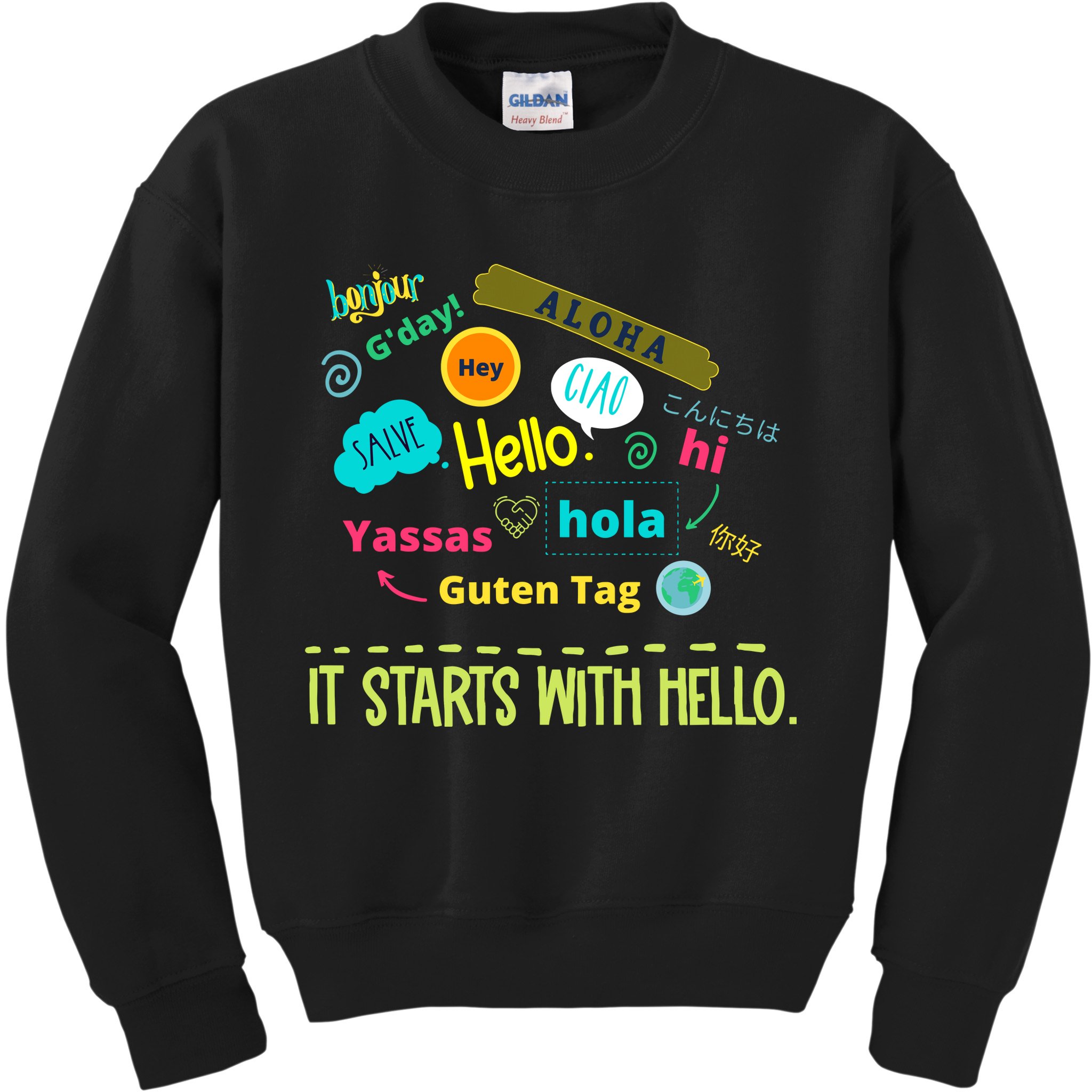 It Starts With Hello Friendship Unity Inclusion Teacher Gift Kids Sweatshirt