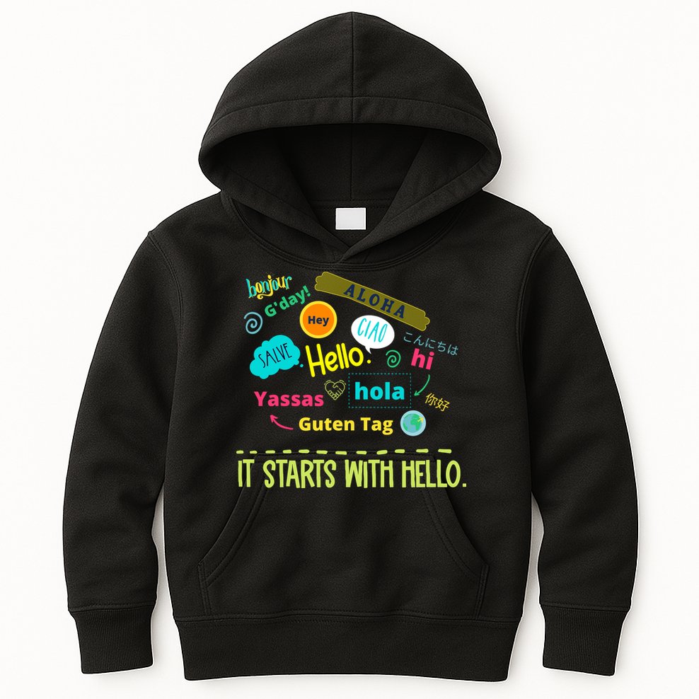 It Starts With Hello Friendship Unity Inclusion Teacher Gift Kids Hoodie