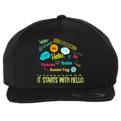 It Starts With Hello Friendship Unity Inclusion Teacher Gift Wool Snapback Cap