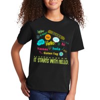 It Starts With Hello Friendship Unity Inclusion Teacher Gift Kids T-Shirt