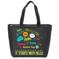 It Starts With Hello Friendship Unity Inclusion Teacher Gift Zip Tote Bag